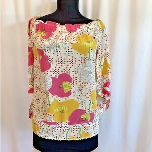 Trina Turk Silk Floral Off The Shoulder Top - Size Small